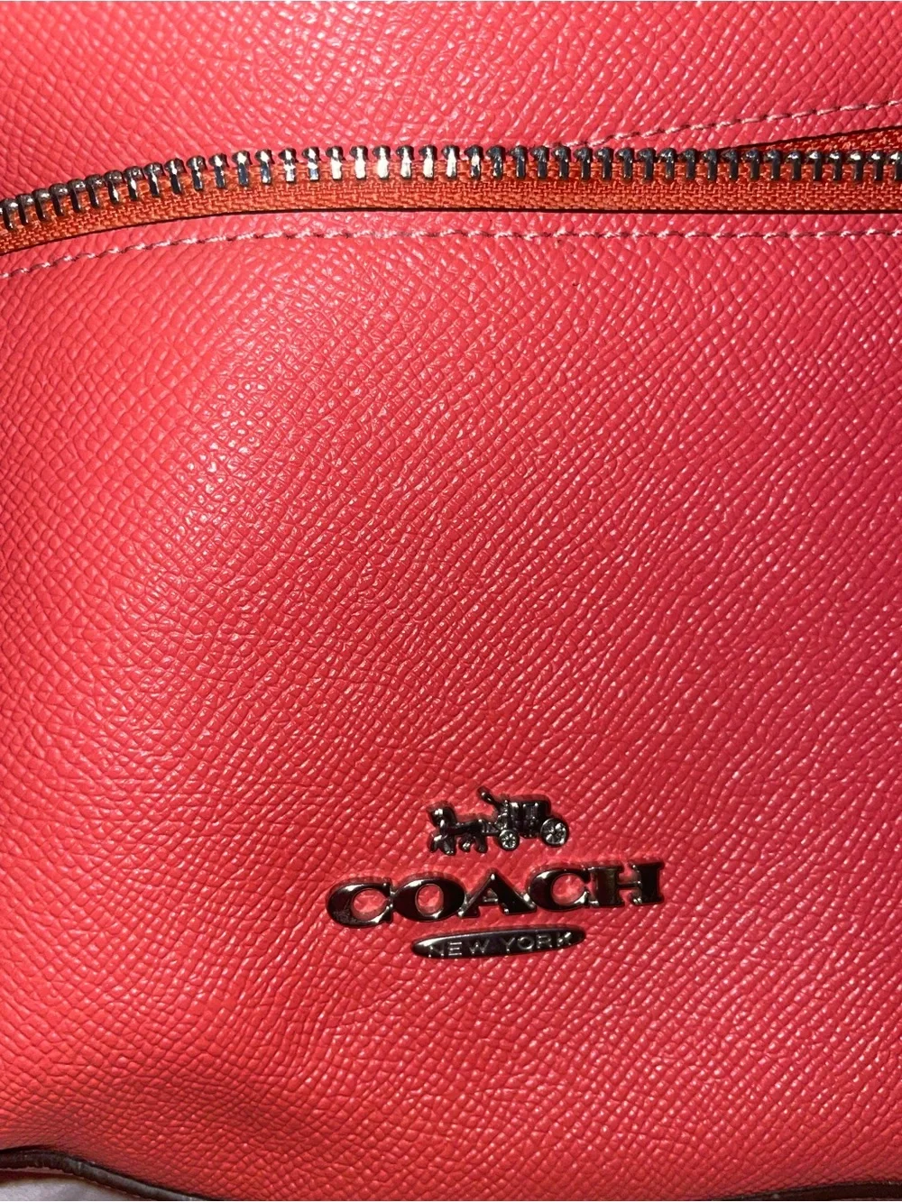 Coach Coral-Red Leather Zip Front Backpack